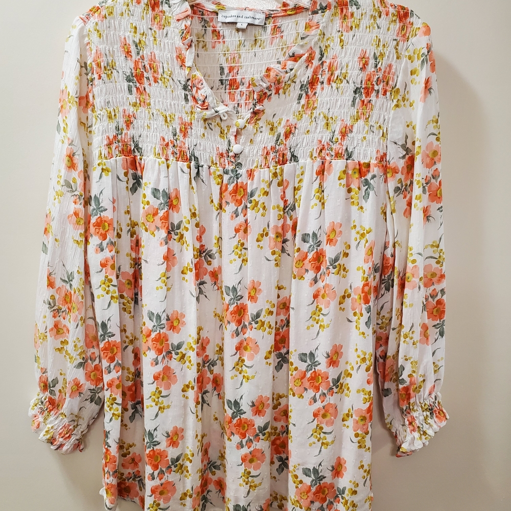 cupcakes & cashmere Floral Blouse in Orange and Yellow